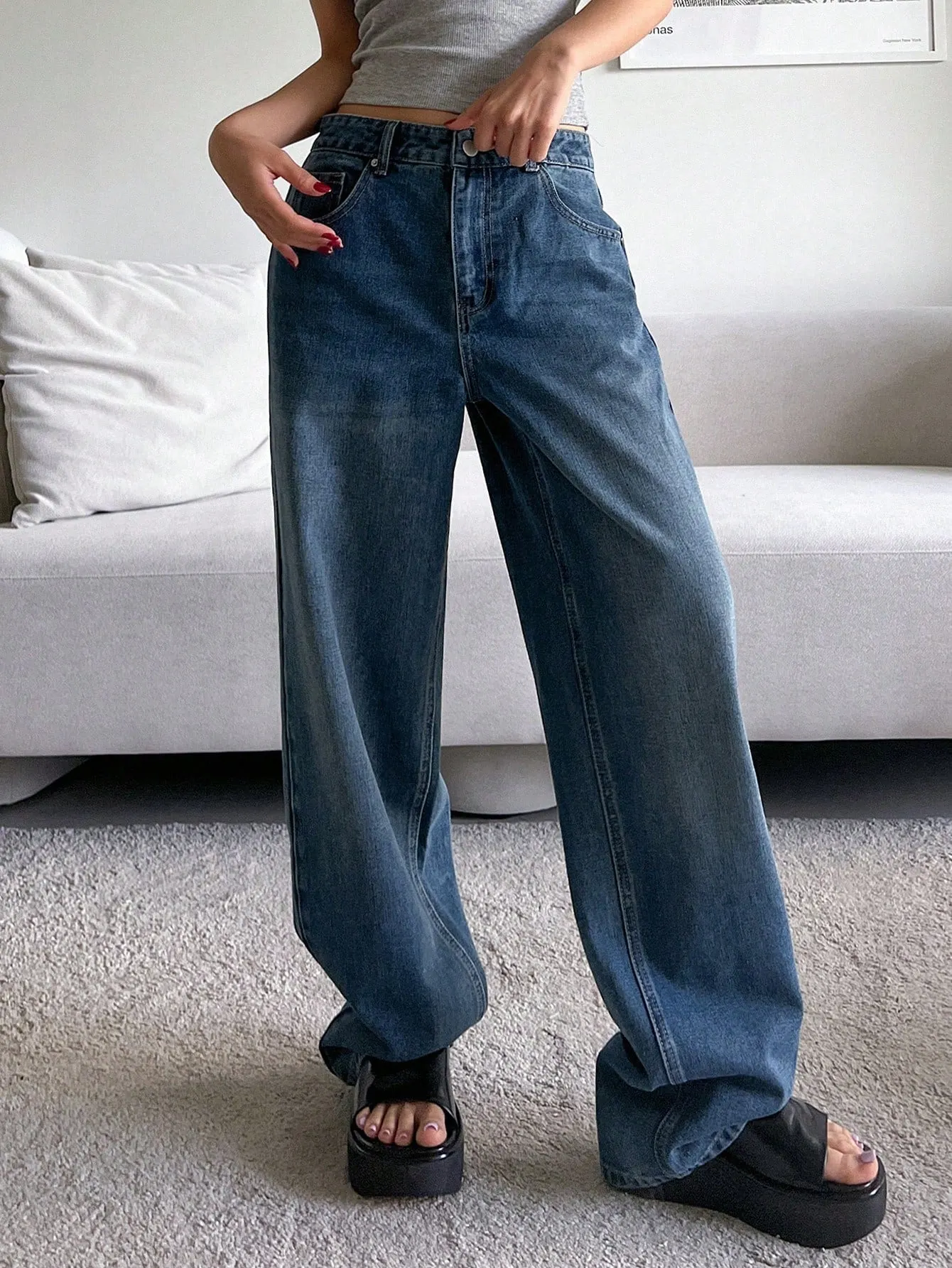 Maxct Women's Loose Fit Wide Leg Casual Denim Pants With Pockets