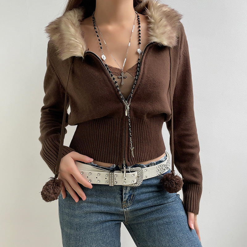 Maxct 90s Faux Trim Zip Up Cardigan