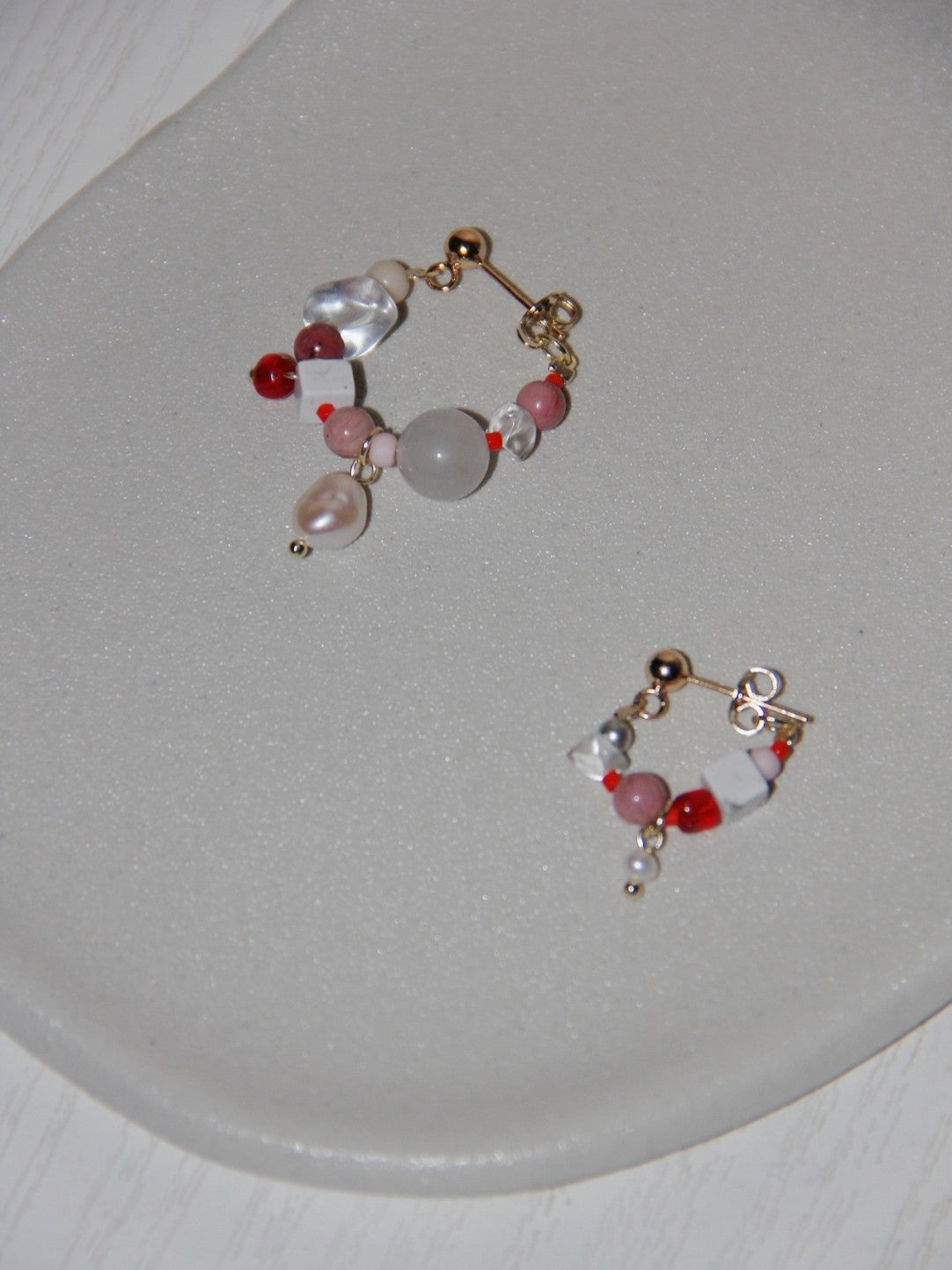 「Chinoiserie」Natural Jade Pink Ballet Girl Asymmetrical Earrings