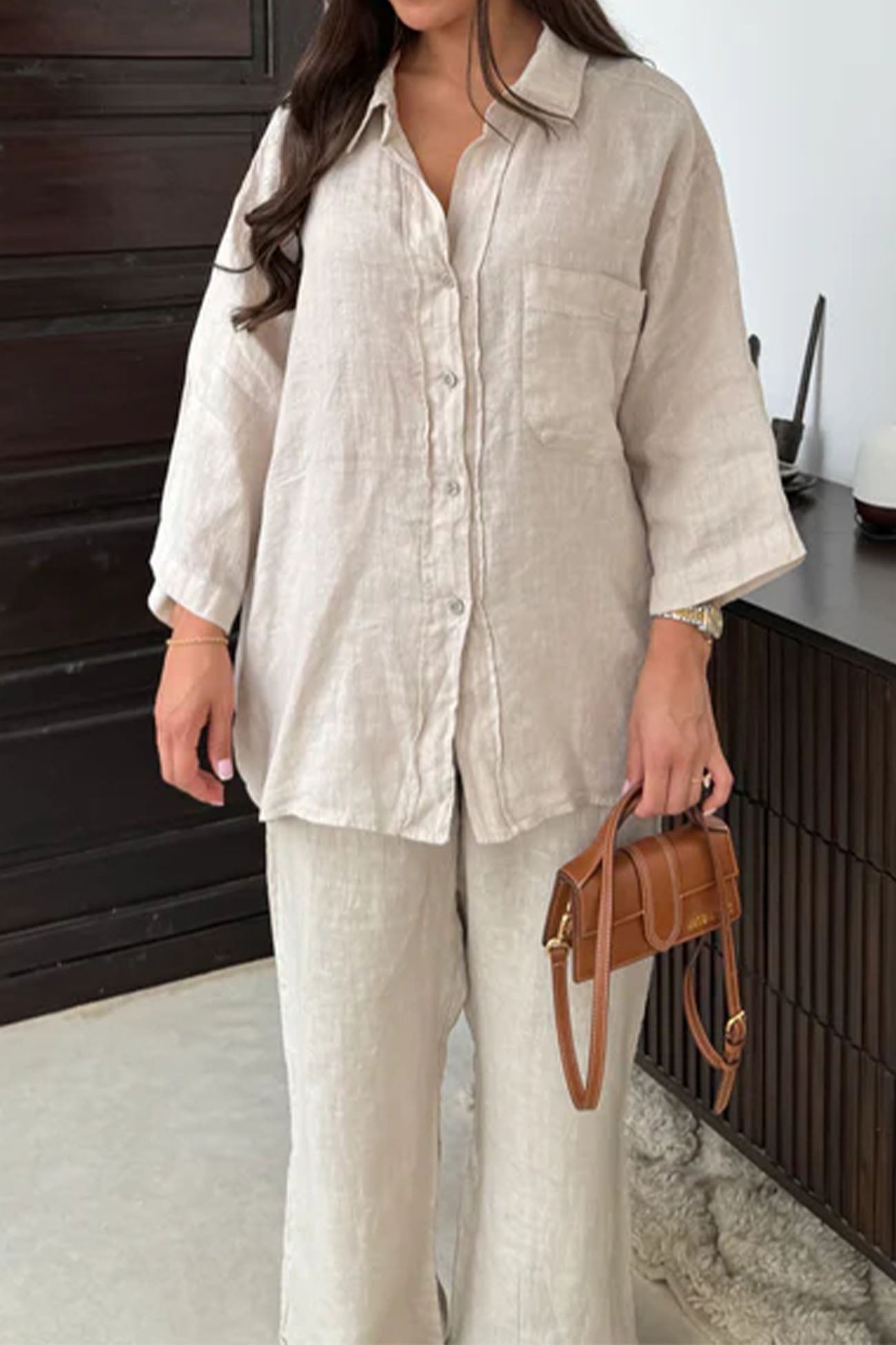 Maxct Lapel Button Shirt Long Pant Set