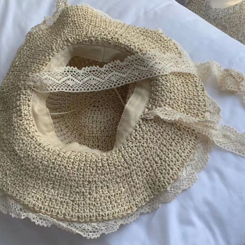 Straw Hat Ins Young Adult Shoelace Summer Outing Lace