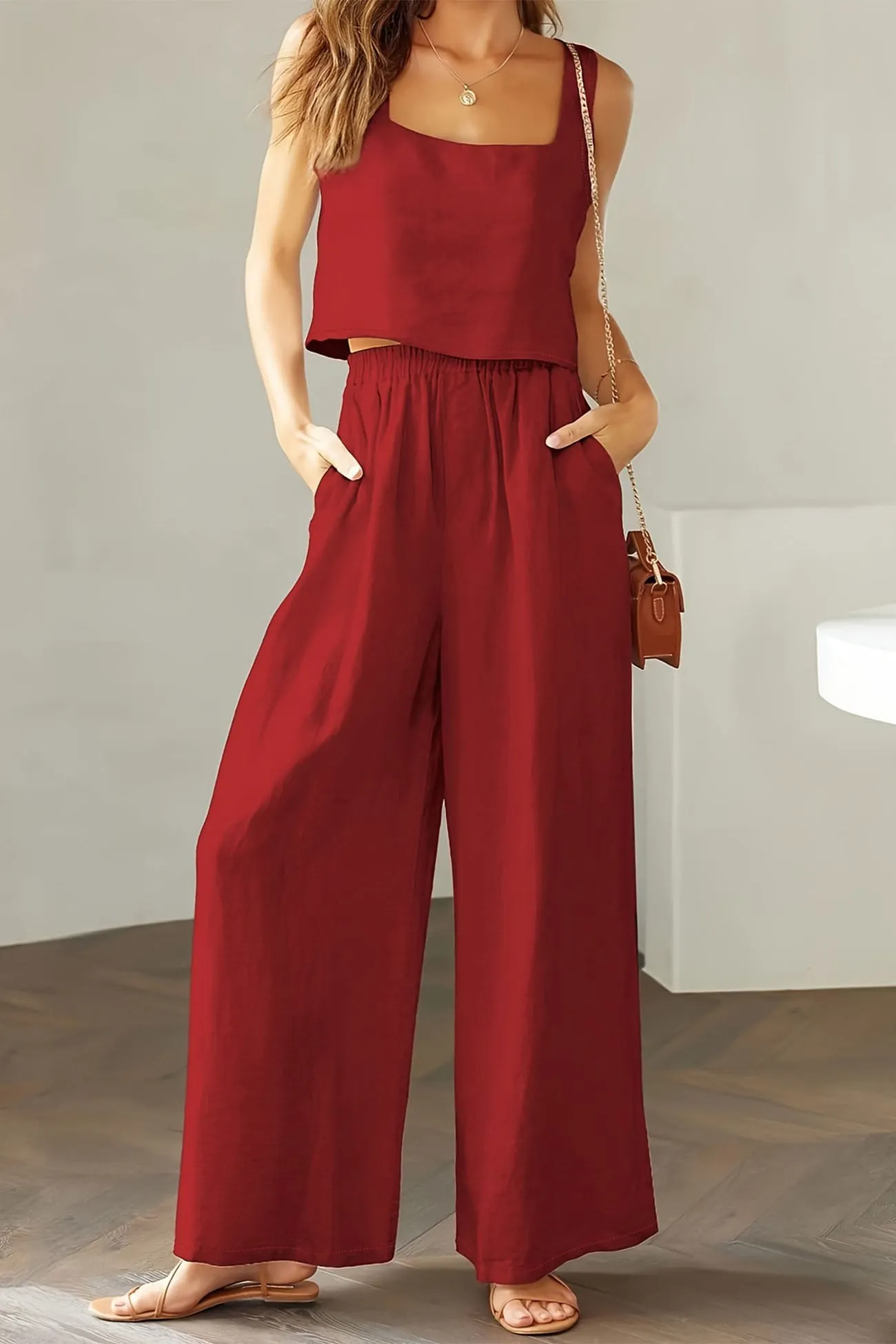 Maxct Square Neck Tank Top Long Pants Set