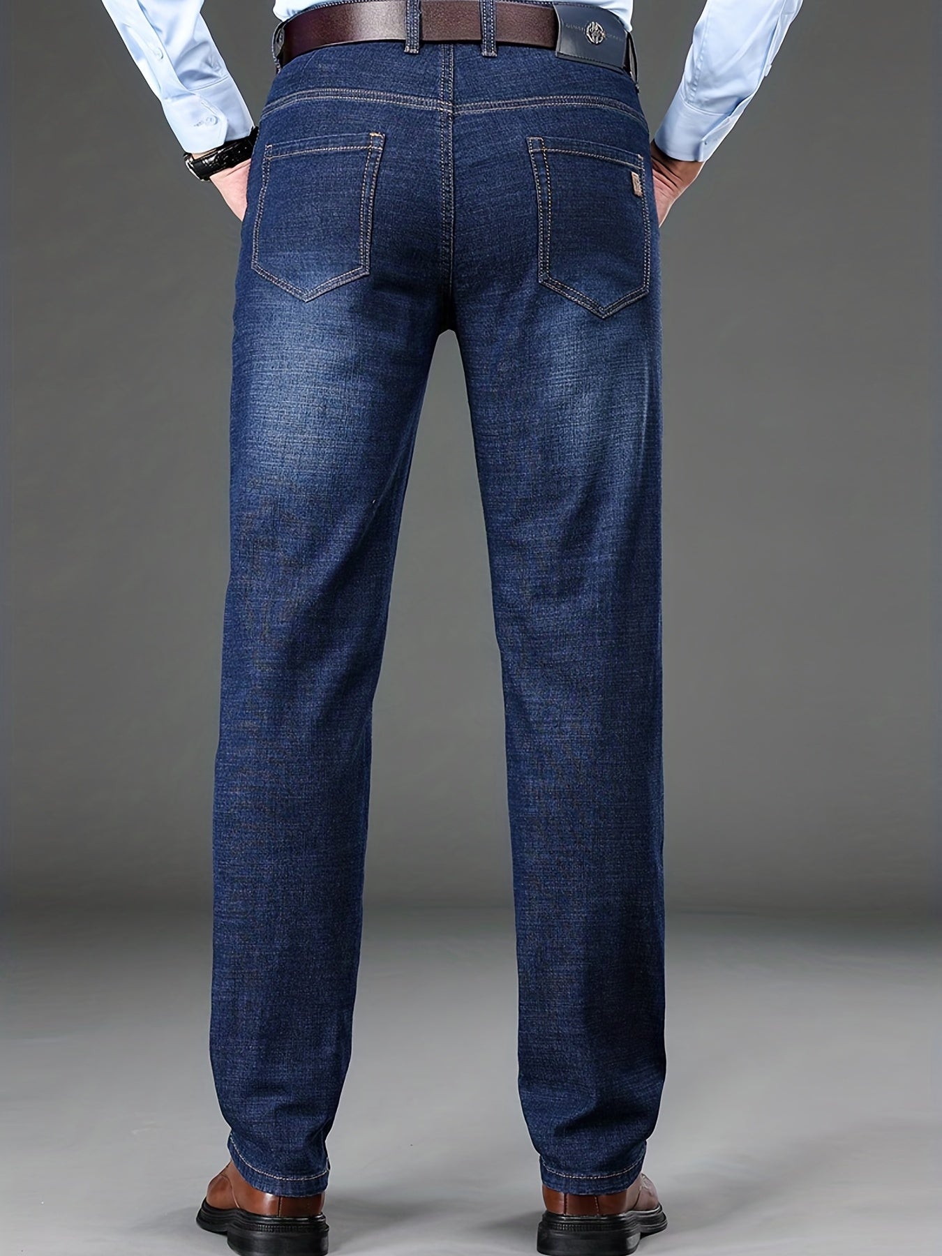 Slim Fit Straight Leg Jeans For Business, Men's Medium Stretch Comfy Casual Pants For Spring Fall