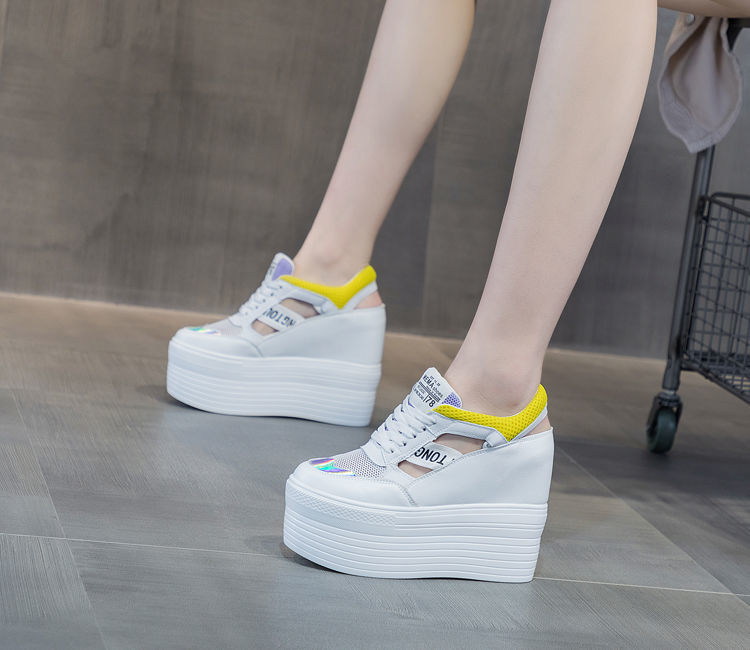 Genuine Leather Women's Platform Sneakers - 12cm Heel - true deals club