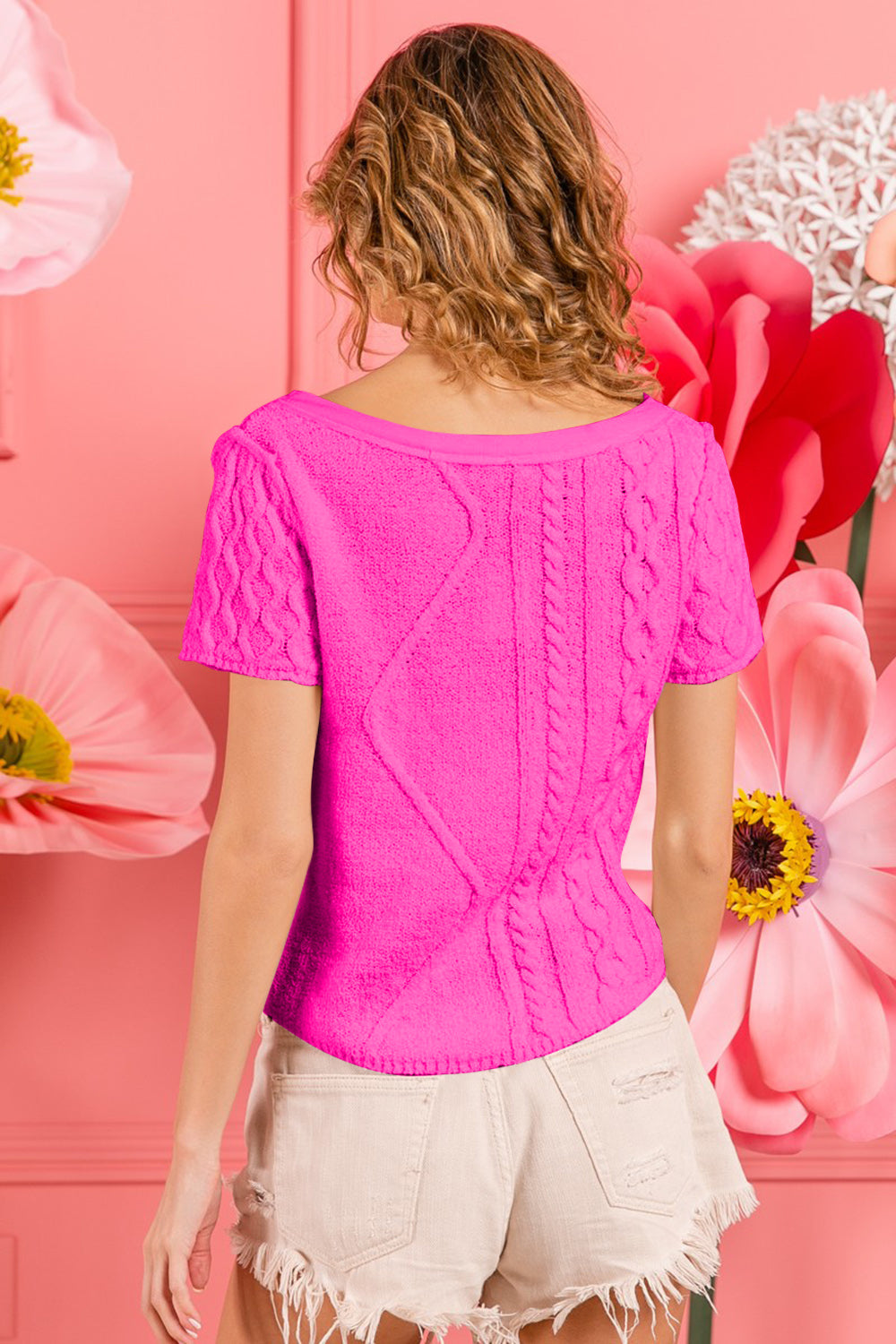 Maxct &BiBi Cable Knit Short Sleeve Sweater