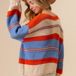 Maxct &BiBi Multi Color Stripe Scoop Neck Sweater