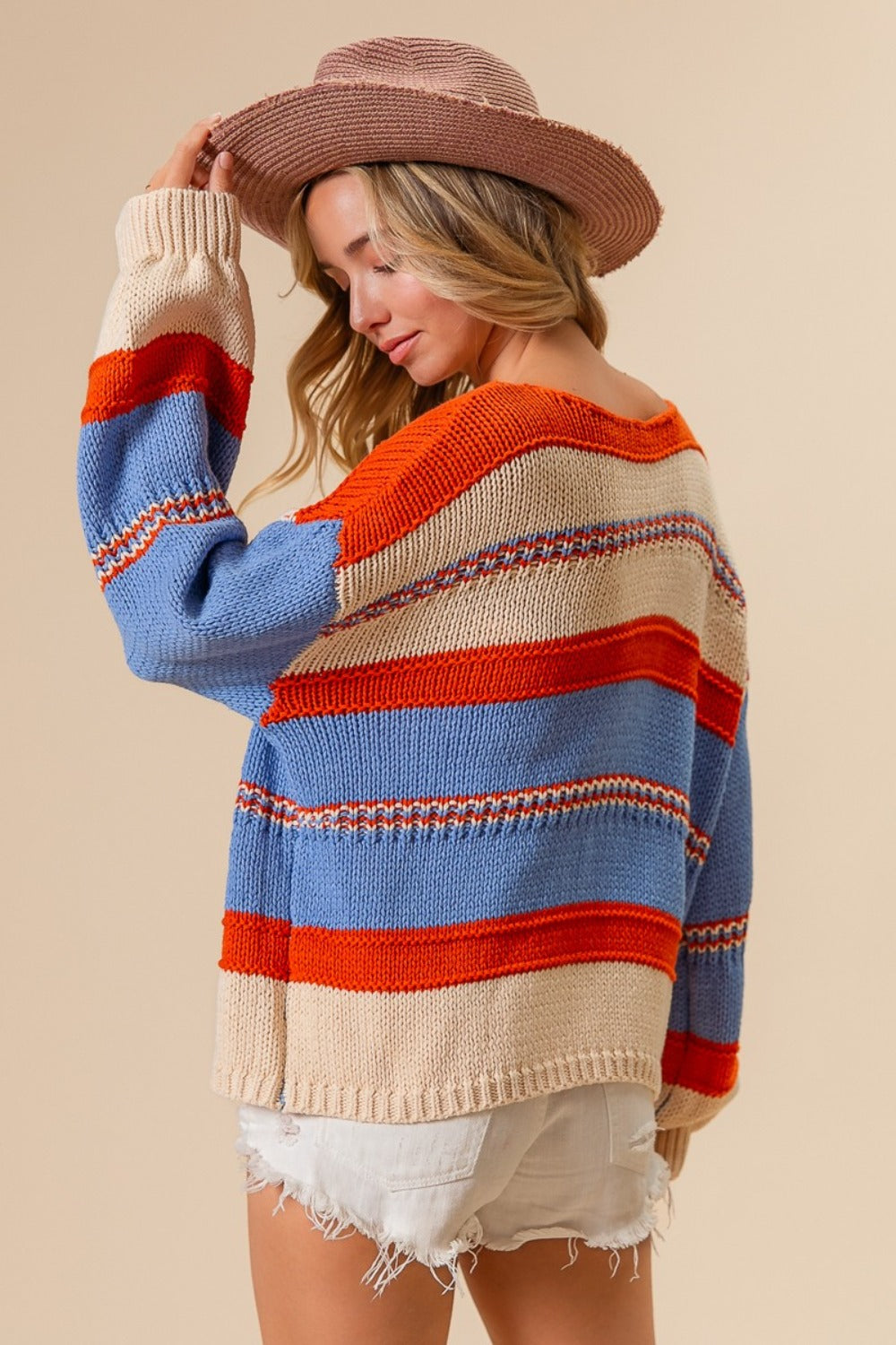 Maxct &BiBi Multi Color Stripe Scoop Neck Sweater