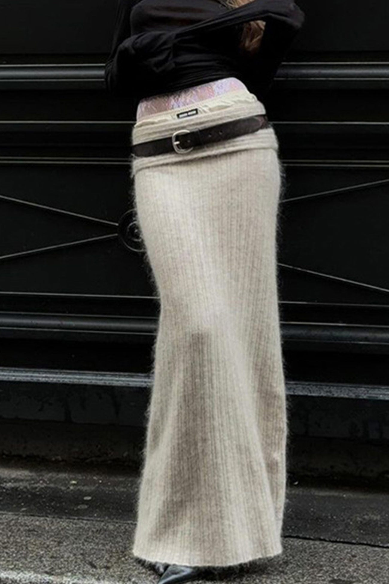 Maxct-Off-Shoulder Sweater Midi Skirt Suits