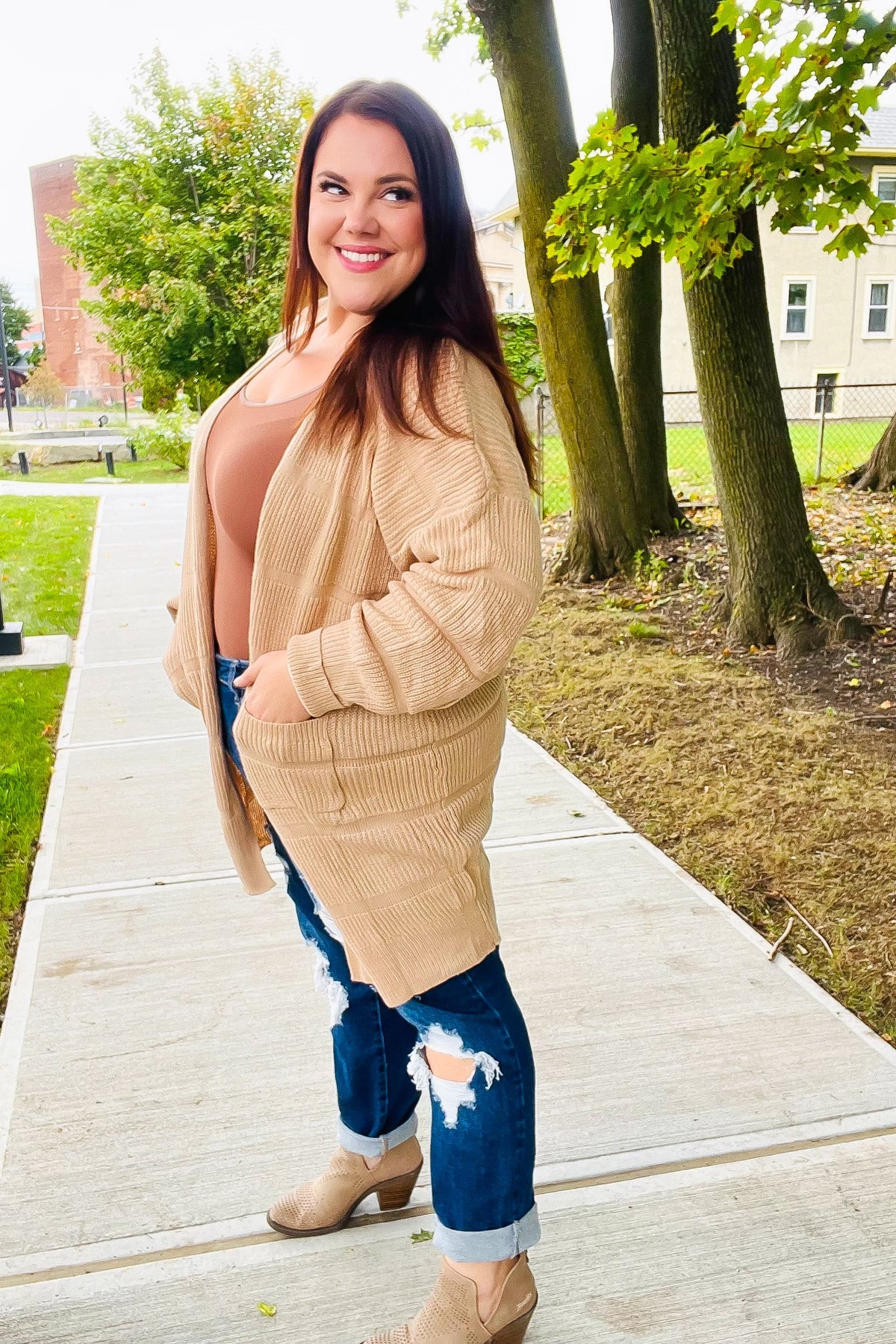 Maxct &You Got This Oatmeal Striped Knit Open Cardigan