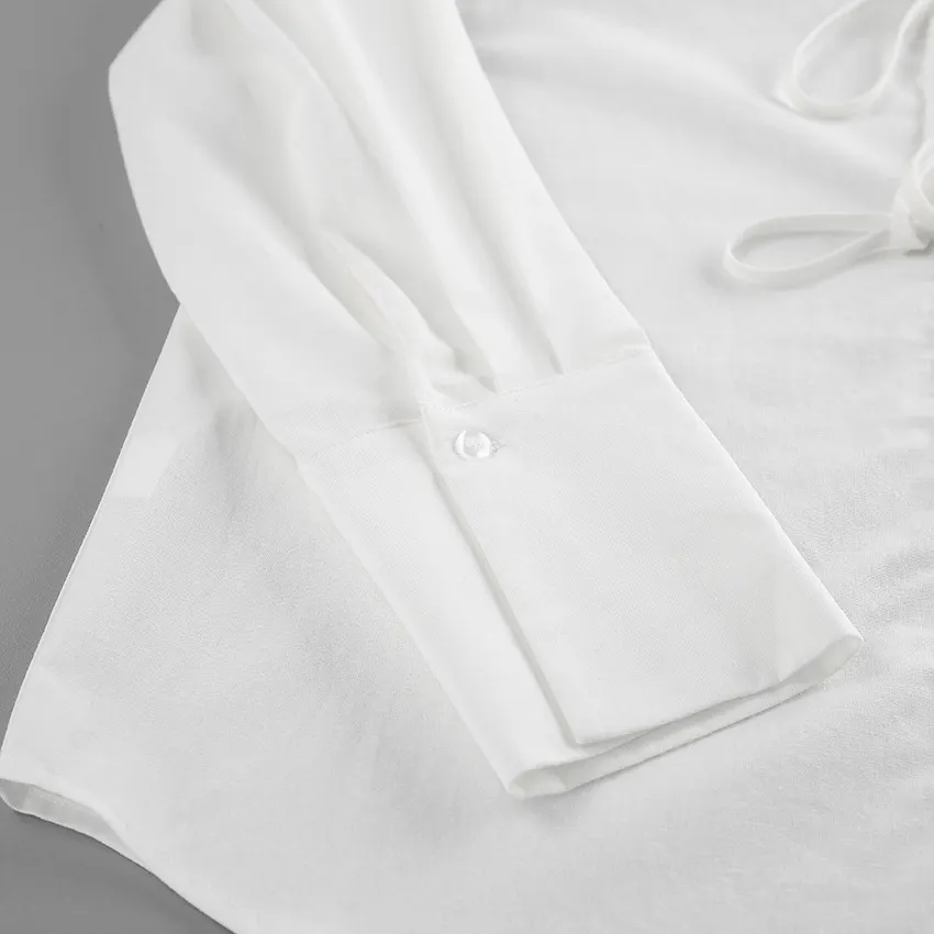 Hollow Out Lace Up White Cotton Linen Shirt Women's Long Sleeve Loose Casual Sexy Lapel Cardigan Top Female Summer new