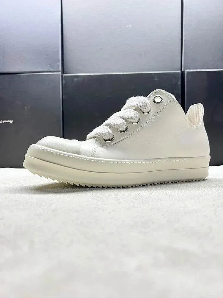 Leather Orange Sneakers Thick Sole Unisex Maxct