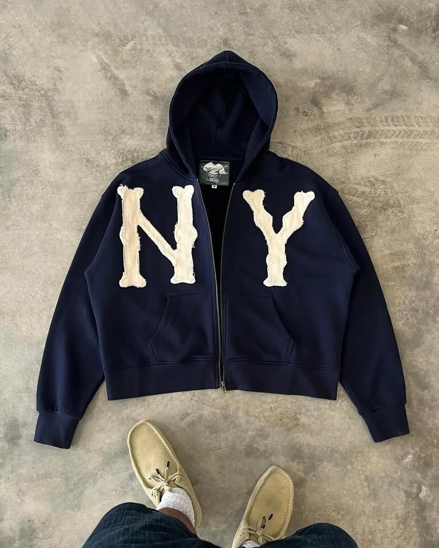 Maxct NY Letter Man Hoodie Sweatshirts Y2k Grunge Aesthetic Harajuku West Pullovers Goth Sweatshirts Grunge Loose Embroidery Hip Hop