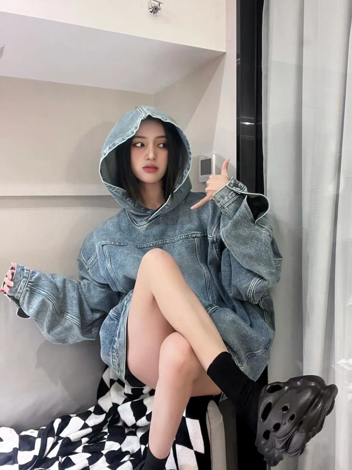 Y2K Women's Loose Denim Hoodie Sweatshirt - true deals club