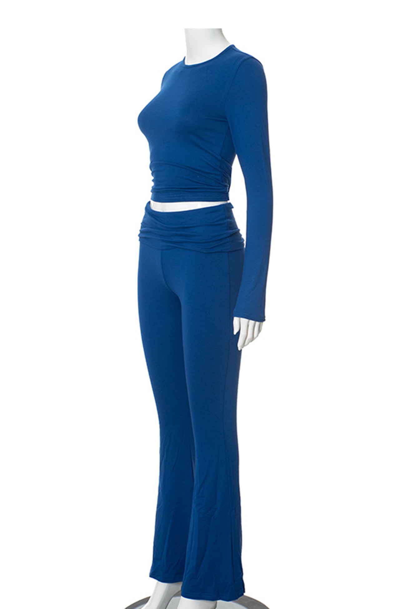 Maxct Solid Crop Top Flares Long Pants Set