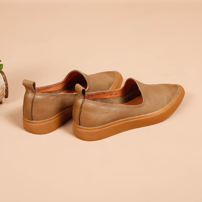 Vegetable Tanned Loafers Pointed Toe Flats Maxct