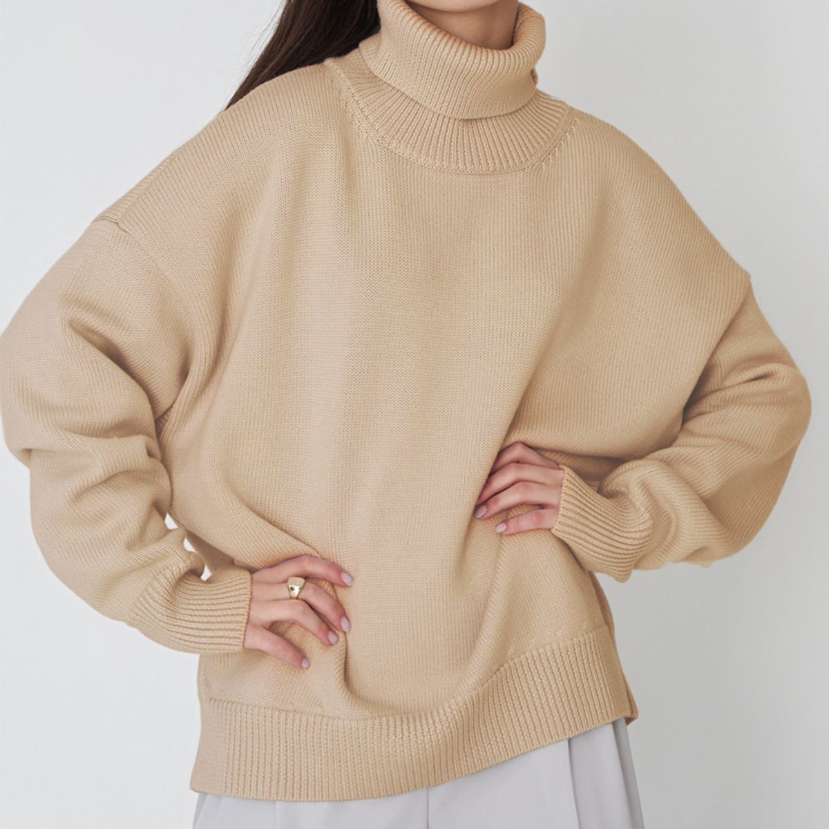 Maxct &Turtle Neck Dropped Shoulder Sweater