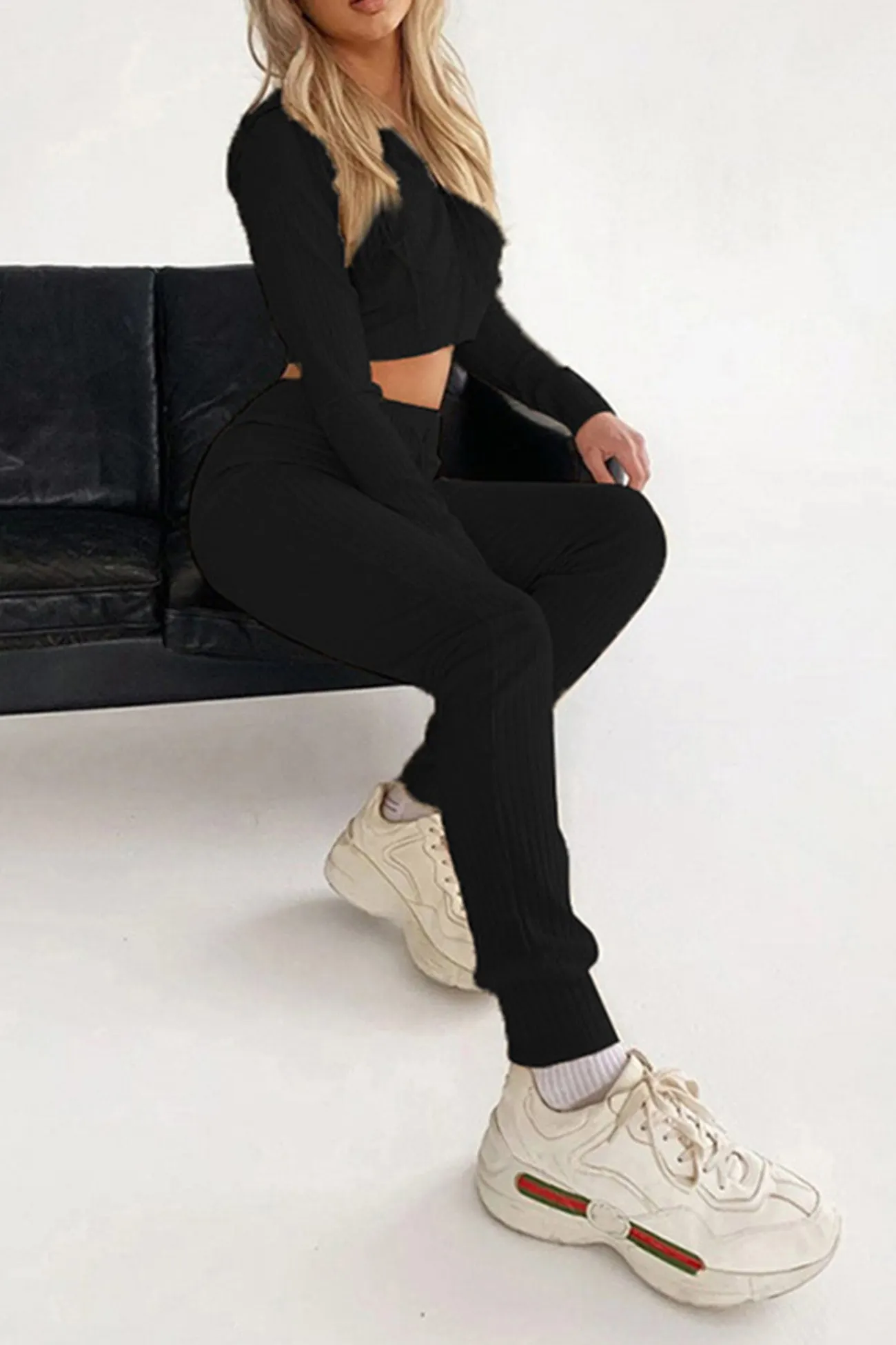 Maxct Ribbed Knit Hoodie Long Pants Suits