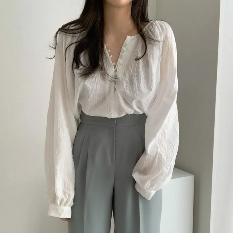Maxct Summer Elegant Vintage Office Lady Fashionable Korean FashionWomen's Blouses Wild Shirts Tops