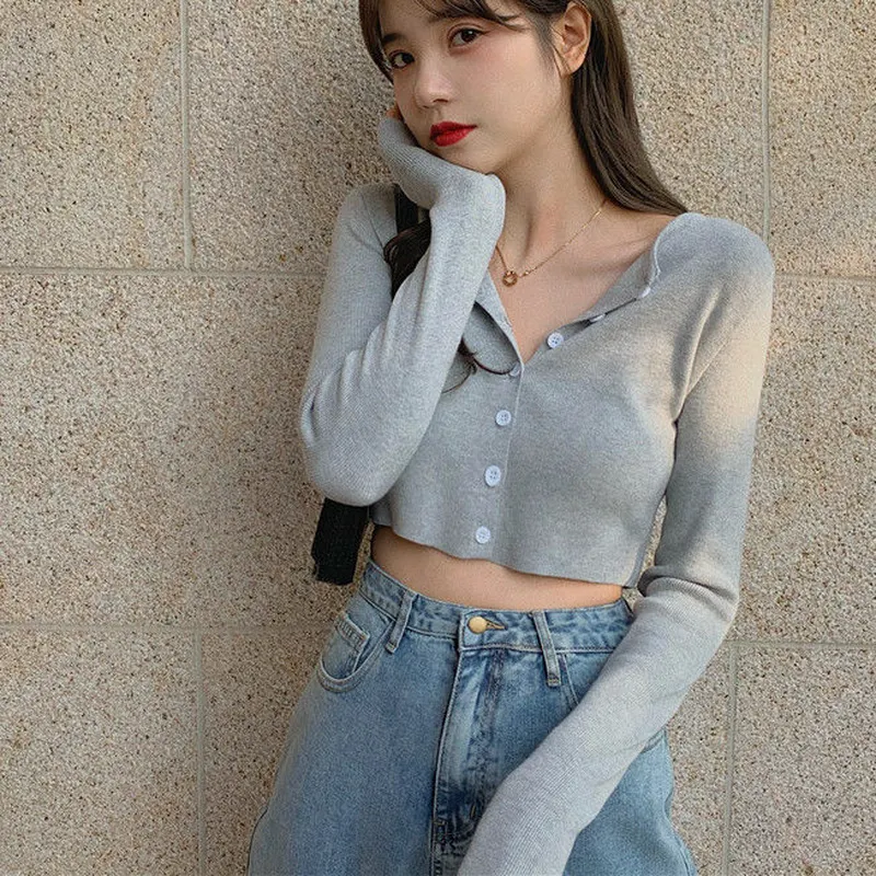 Maxct Women Cardigans Solid O-neck Knitted Stretchy Bm Style Trendy Cozy Retro Fairy Sweet Kawaii Ulzzang All-match Crop Tops Hot Slim