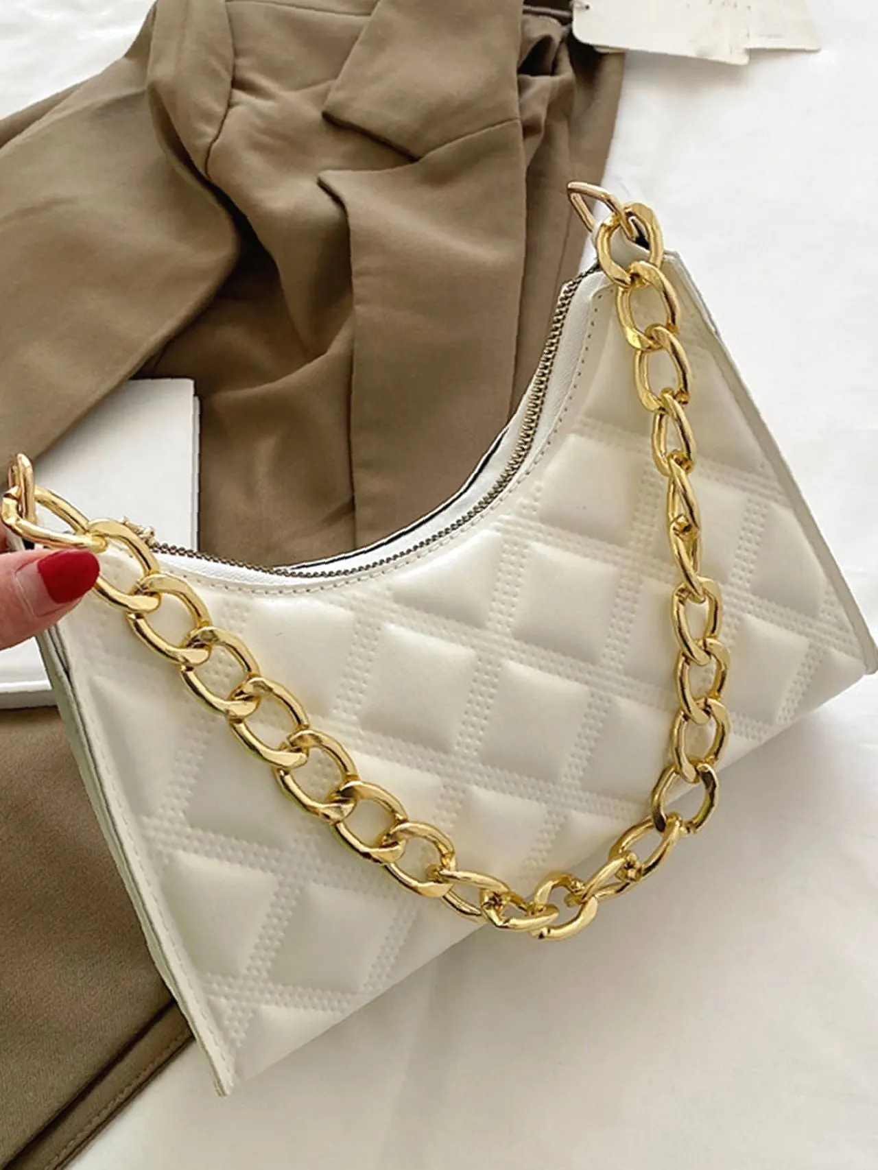 Bag For Love - Quilted Chain Baguette Bag - Women Maxct Bags
