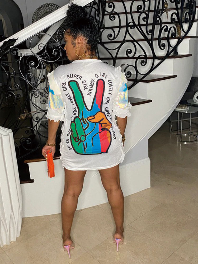 Sequin Colorful Letter Print Dress Maxct