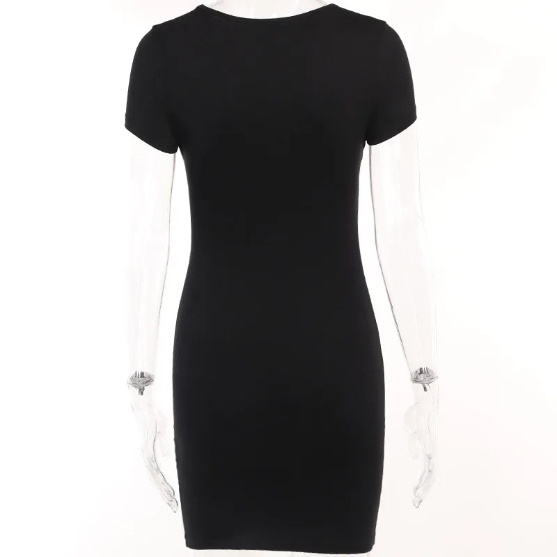 Maxct Summer Dress For Women Y2k Clothing Short Sleeve Mini Sexy Streetwear Hollow Out Black Vestido Feminino One Piece Outfits