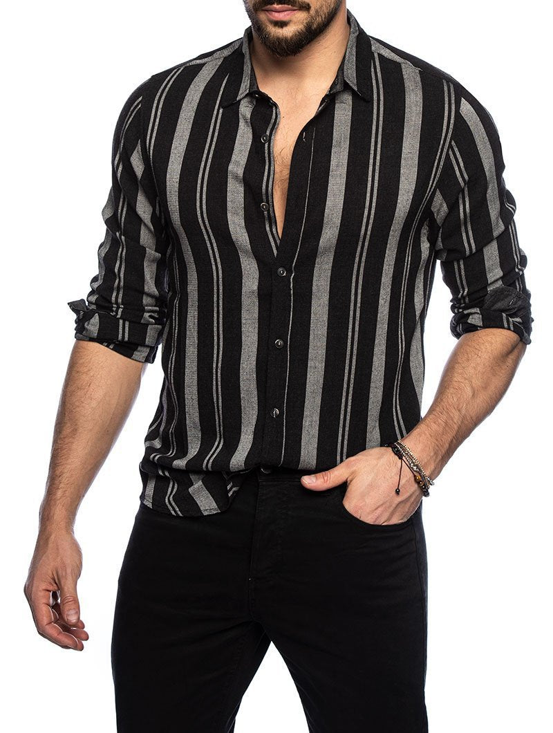 Maxct Classy Mens Fashion Sports Casual Men'S Striped Shirt Slim Fit Multi-Color Lapel Fashion Trendy Youth Long Sleeve Shirt