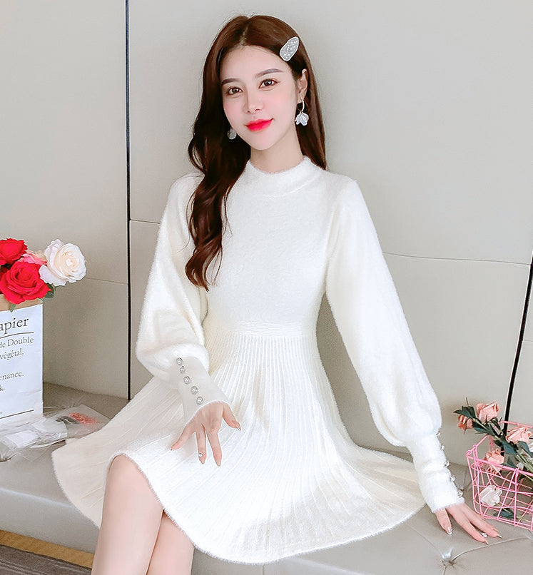 Fuzzy Puff Sleeve Sweater Dress Maxct