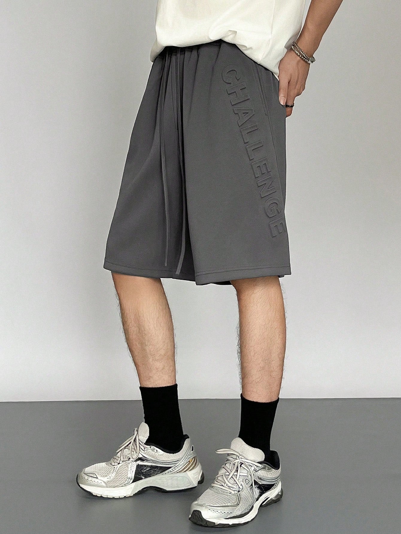 Maxct Men Summer Solid Color Drawstring Shorts With Letter Print