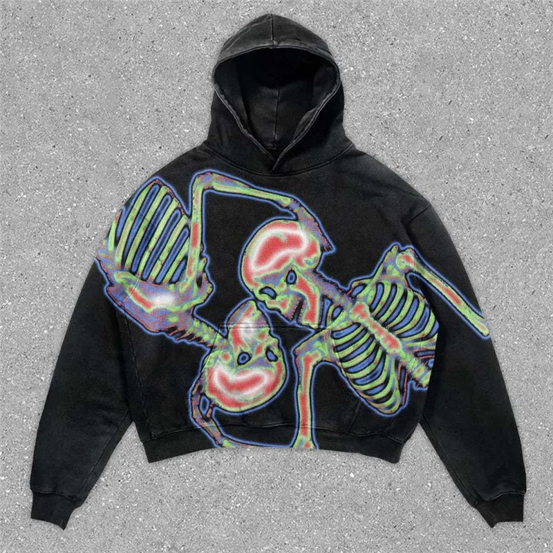 Maxct Hot Selling Street Skull Pullover Sweater Peripheral 3D Digital Printing Casual Loose Hooded Sweater