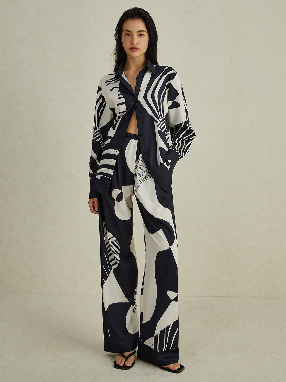 Maxct Irregular Print Wide Leg Pants Set