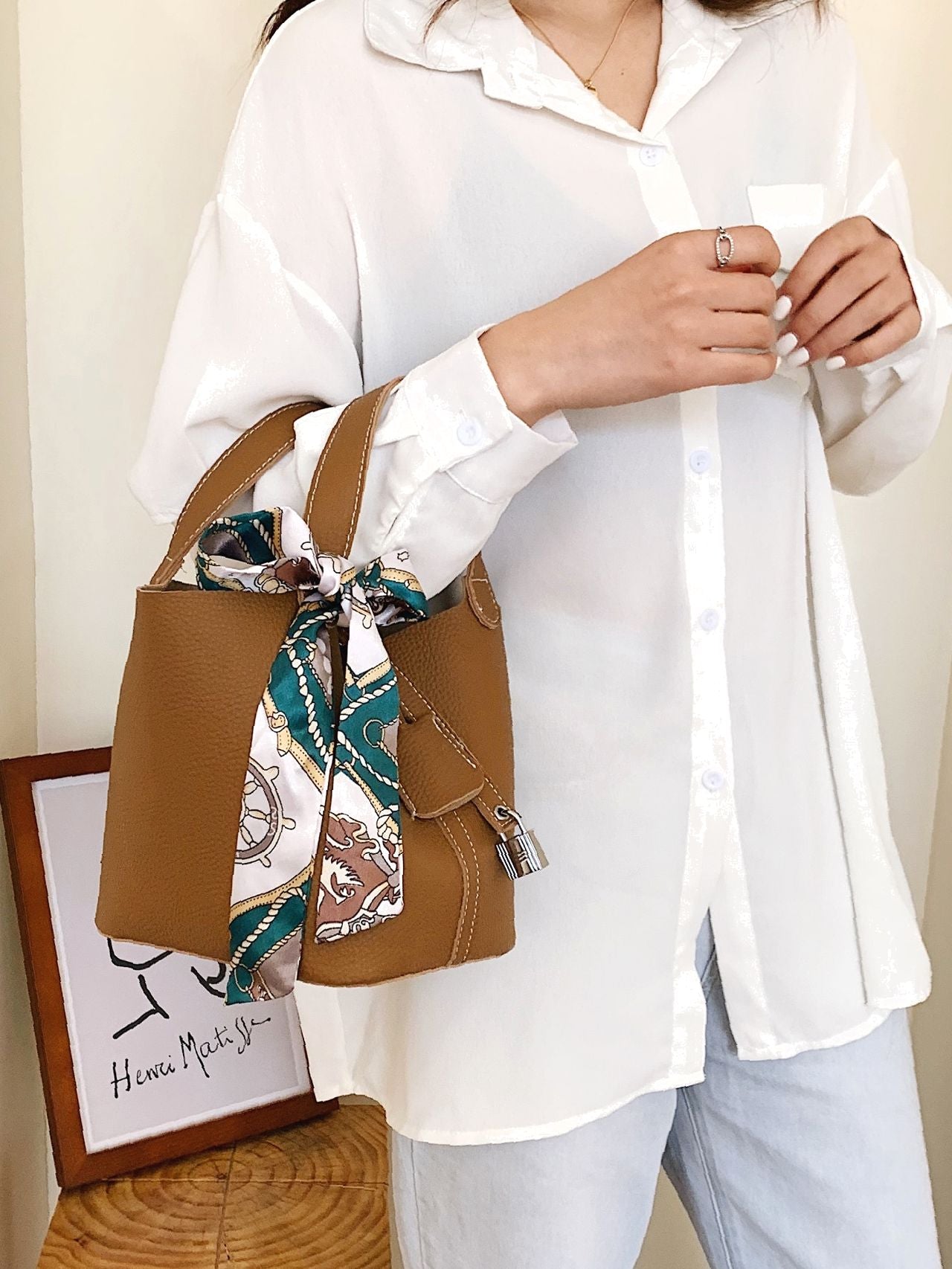 Maxct - Twilly Scarf Decor Bucket Bag with Inner Pouch  - Women Tote Bags