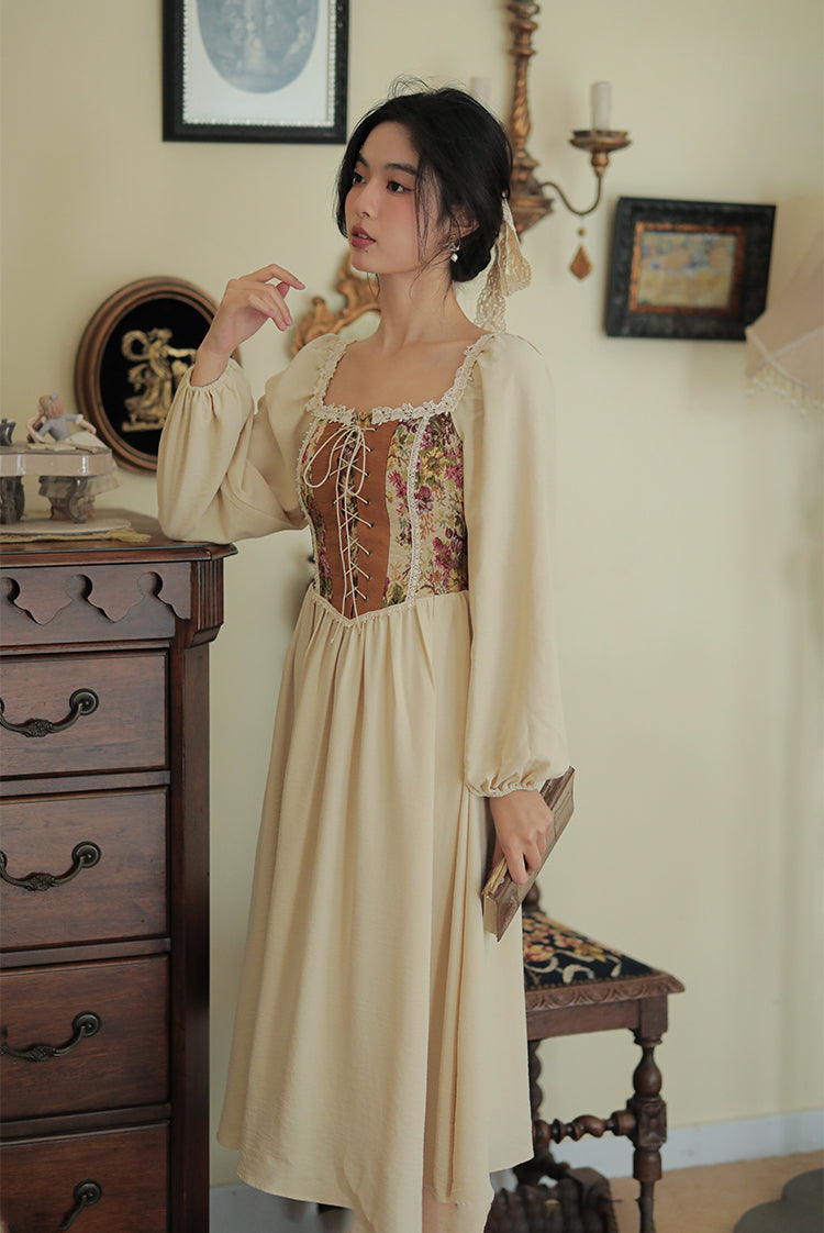 Rustic Rose Lace Up Corset Midi Dress Maxct
