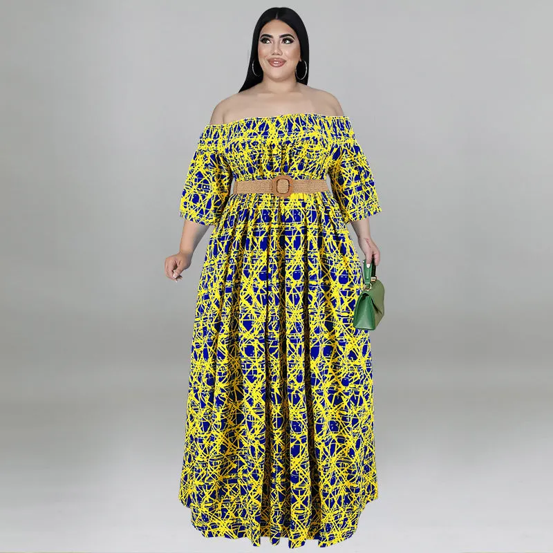 Casual Print Off Shoulder Dress Maxct