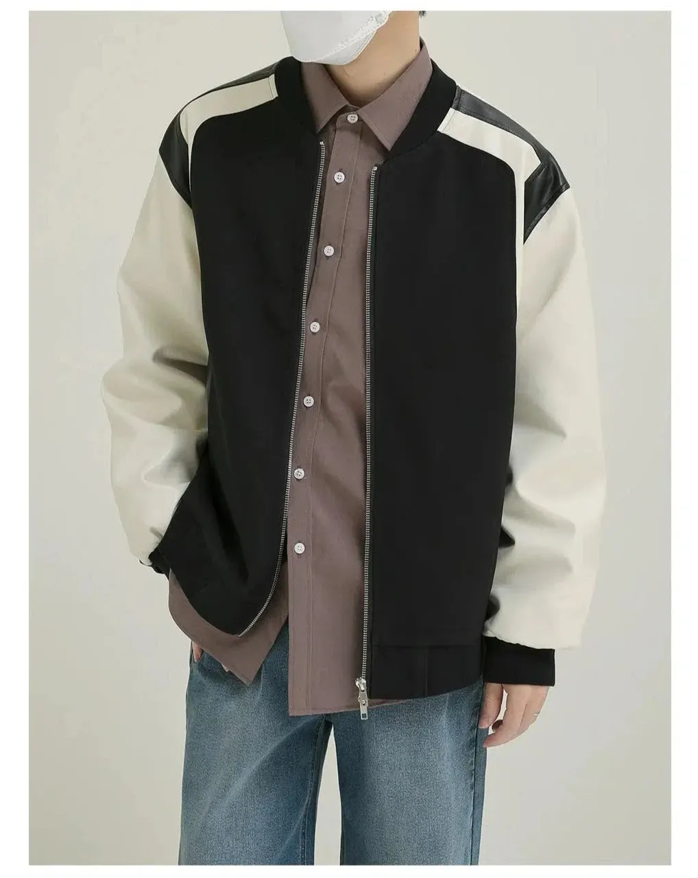 Maxct PU Leather Baseball Collar Jacket