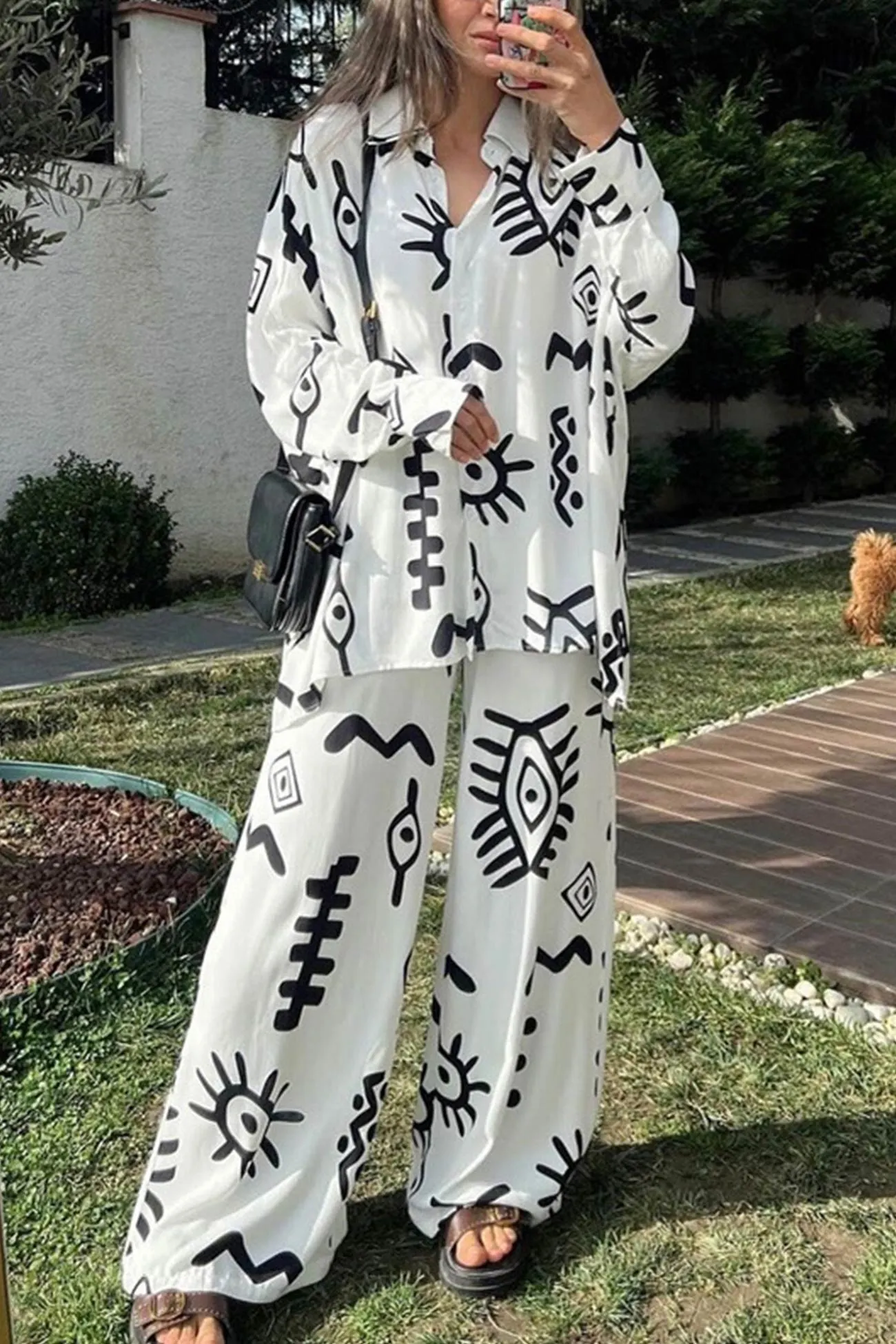 Maxct Printed Bat Sleeve Loose Shirt Suits
