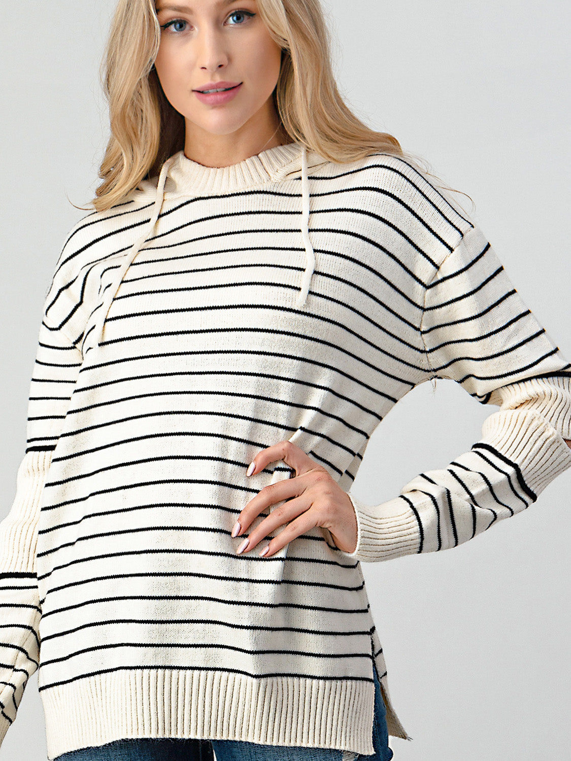 Maxct &Shiny Striped Cutout Slit Sweater