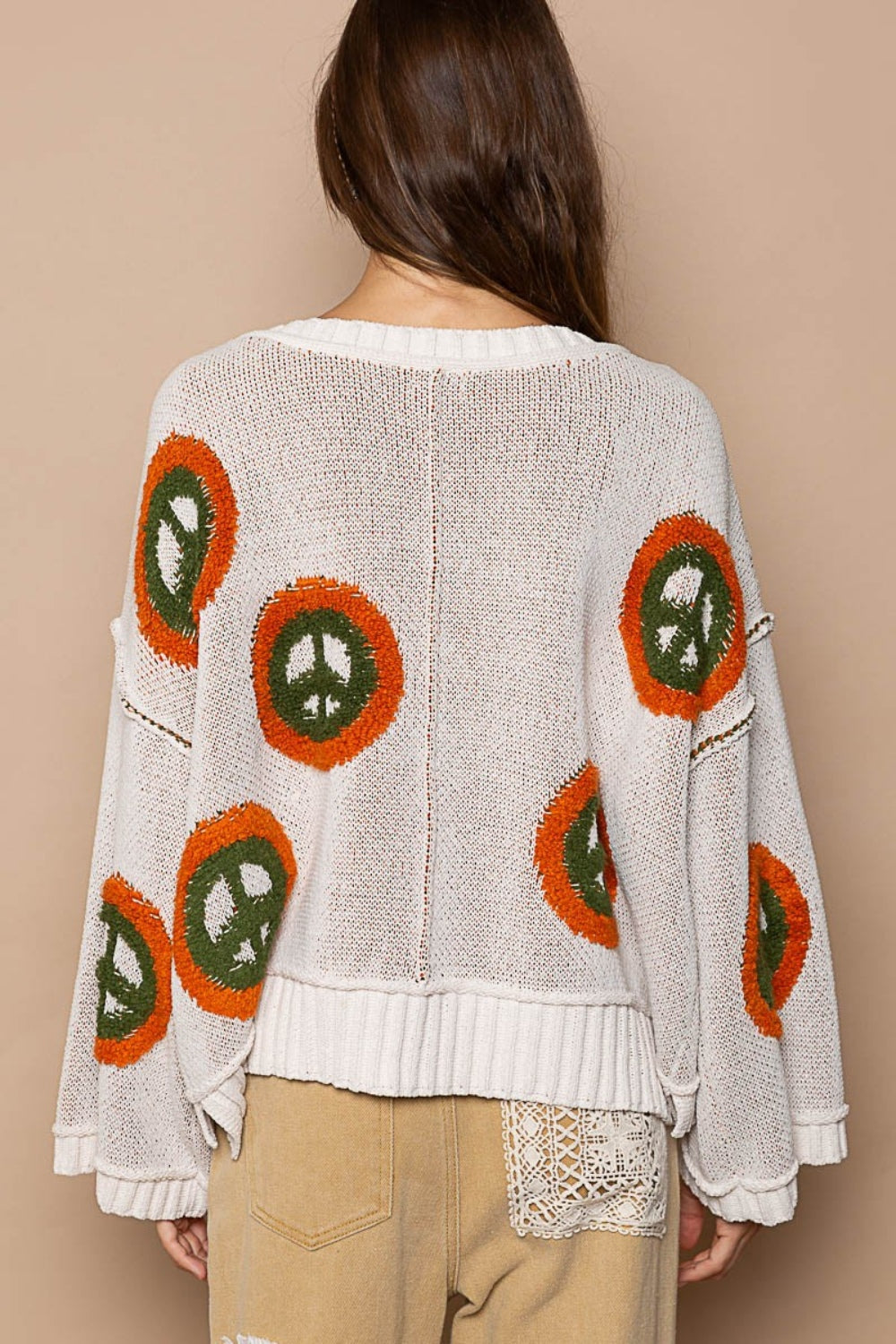 Maxct &POL V Neck Long Sleeve Peace Pattern Sweater