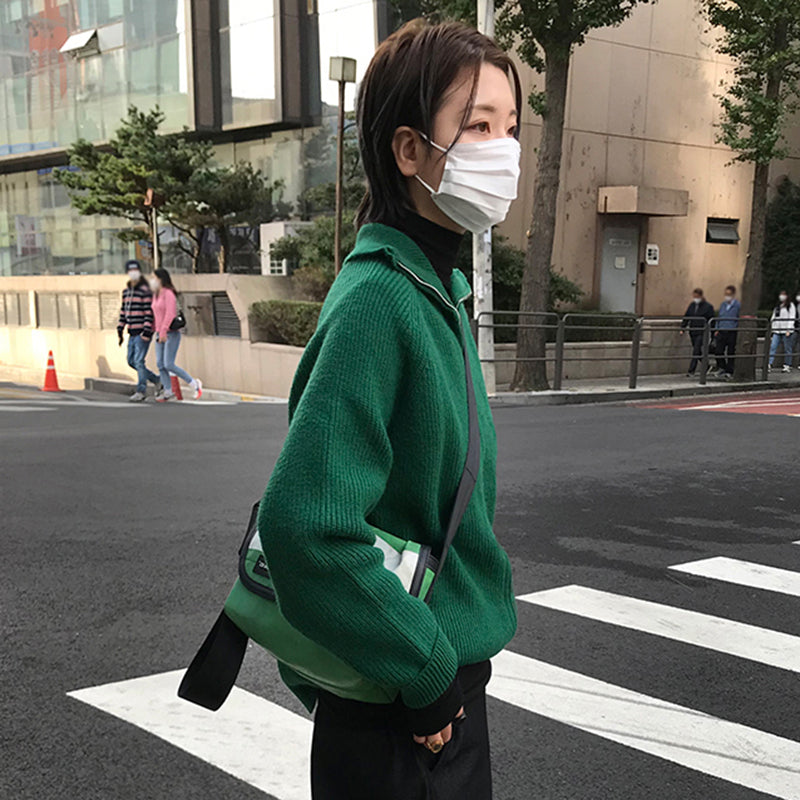Maxct Dark Green Zip Up Knit Cardigan