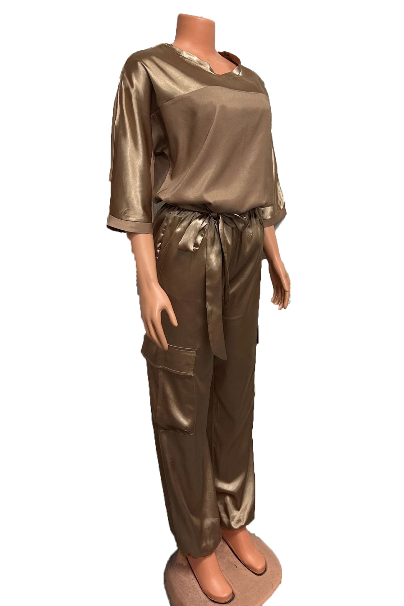 Maxct Satin Half Sleeve Shirt Two-piece Pants Set