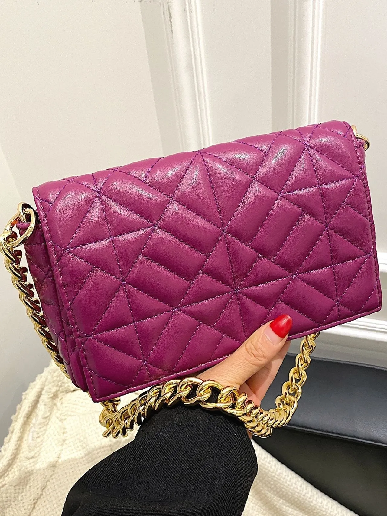 Bag For Love - Minimalist Quilted Flap Square Bag - Women Maxct Bags