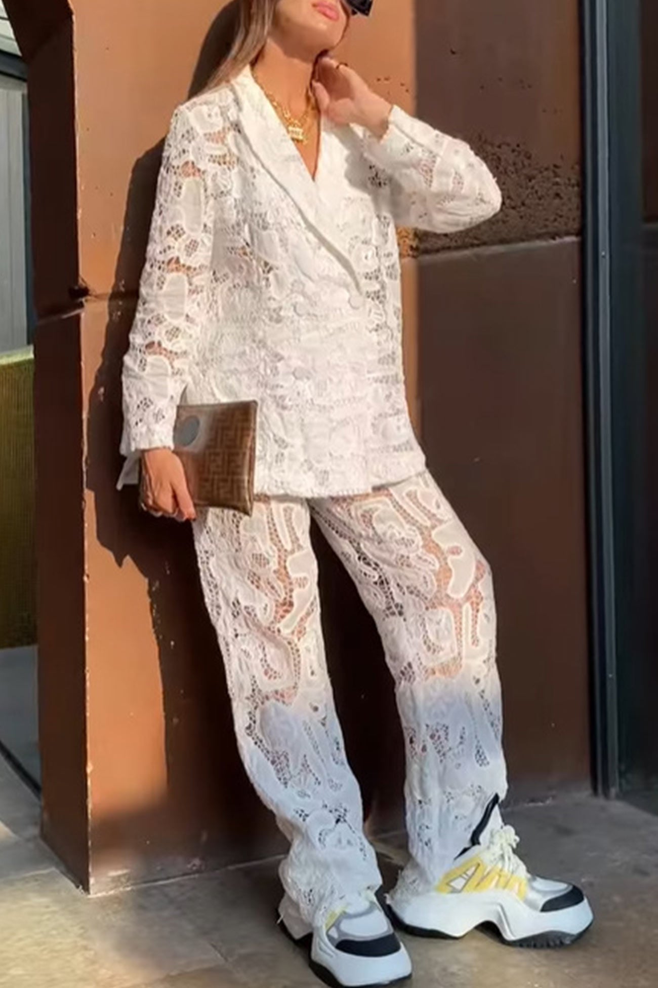 Maxct Lace Blazers Long Pants Suits