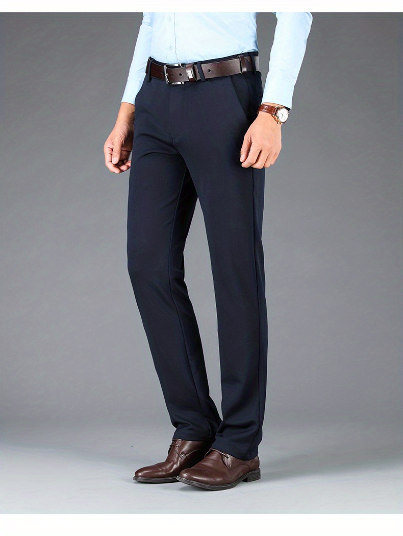 Warm Fleece Dress Pants, Men's Formal Stretch Dress Pants For Fall Winter Business
