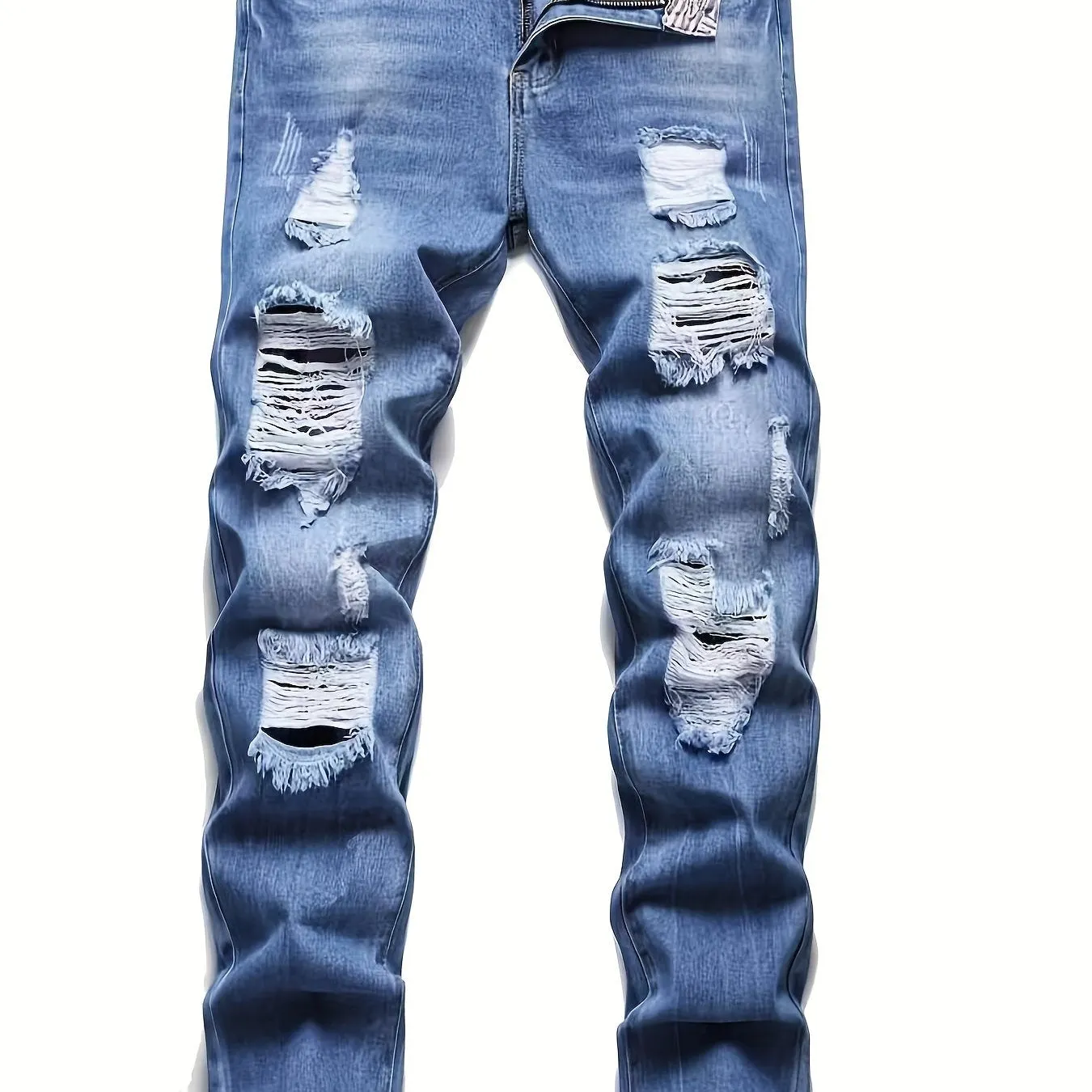 Maxct  Regular Fit Ripped Jeans, Men's Casual Street Style Distressed Denim Pants For All Seasons