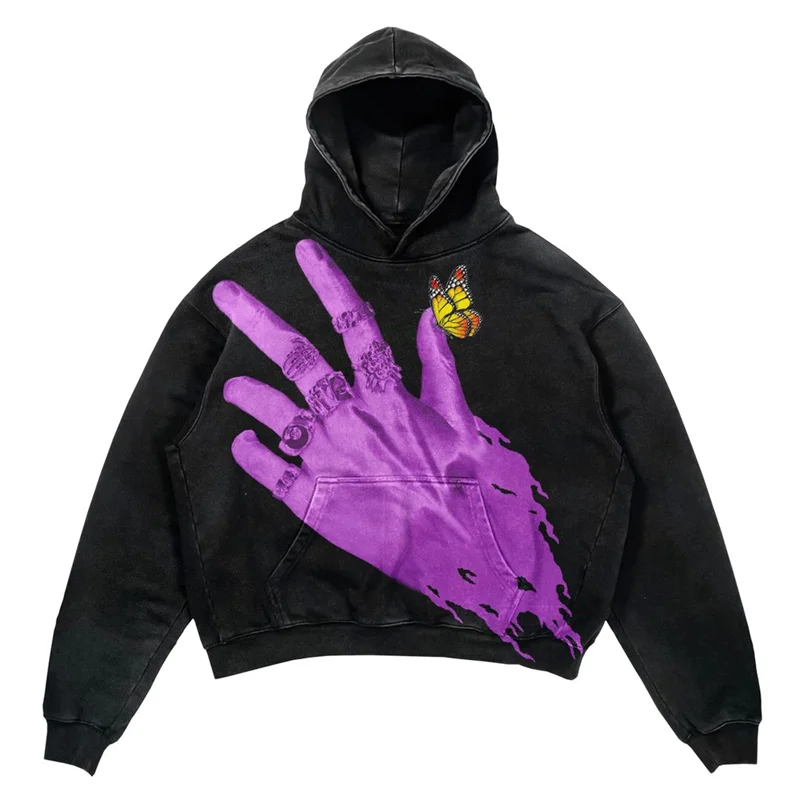 Maxct Y2k Women's Clothing Washed Hoodies Sweatshirt Pullover Long Sleeved Tops Oversize Streetwear Vintage Printed Pattern Clothing