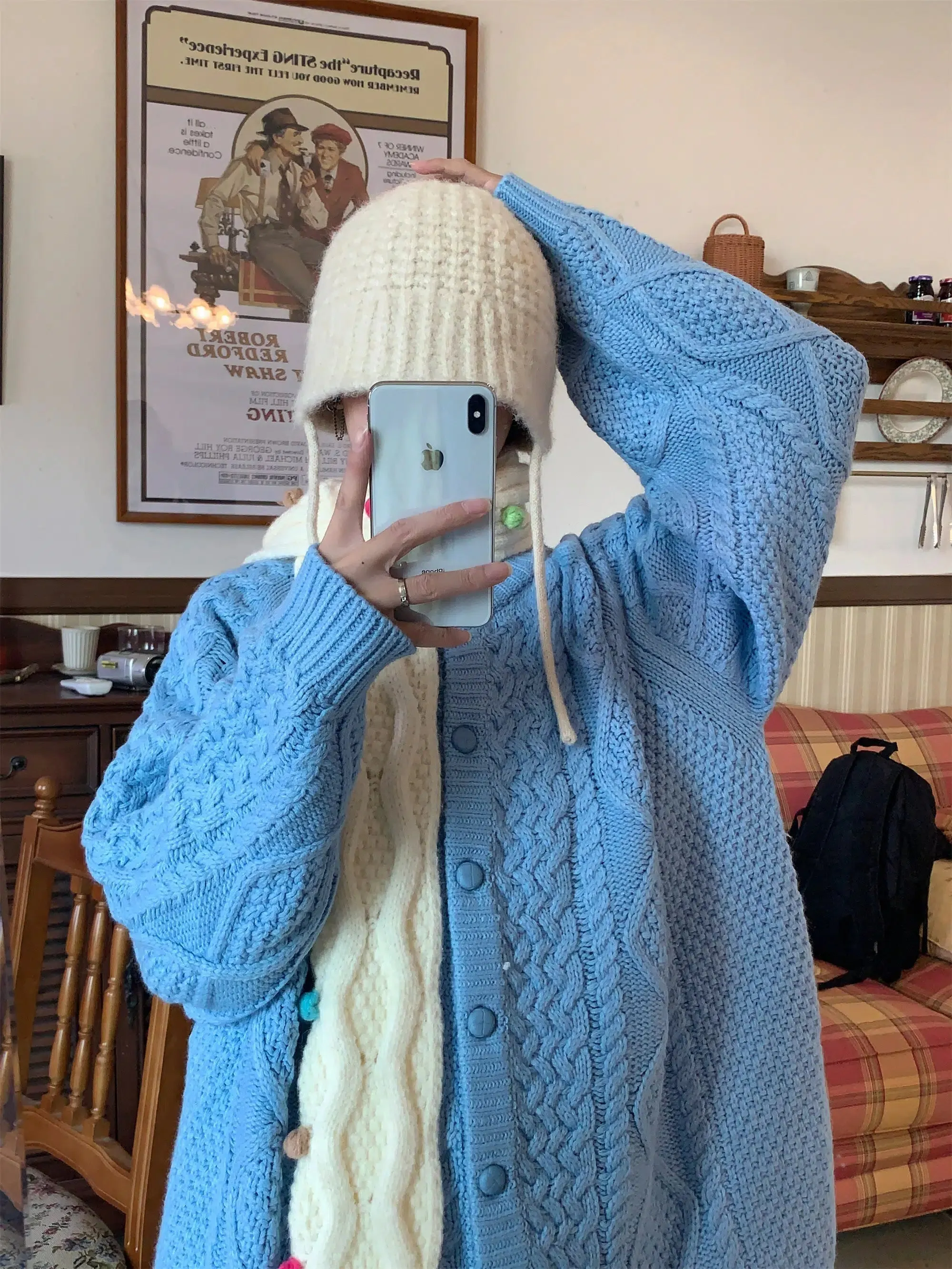 Maxct Crew Neck Twist Knit Sweater Cardigan