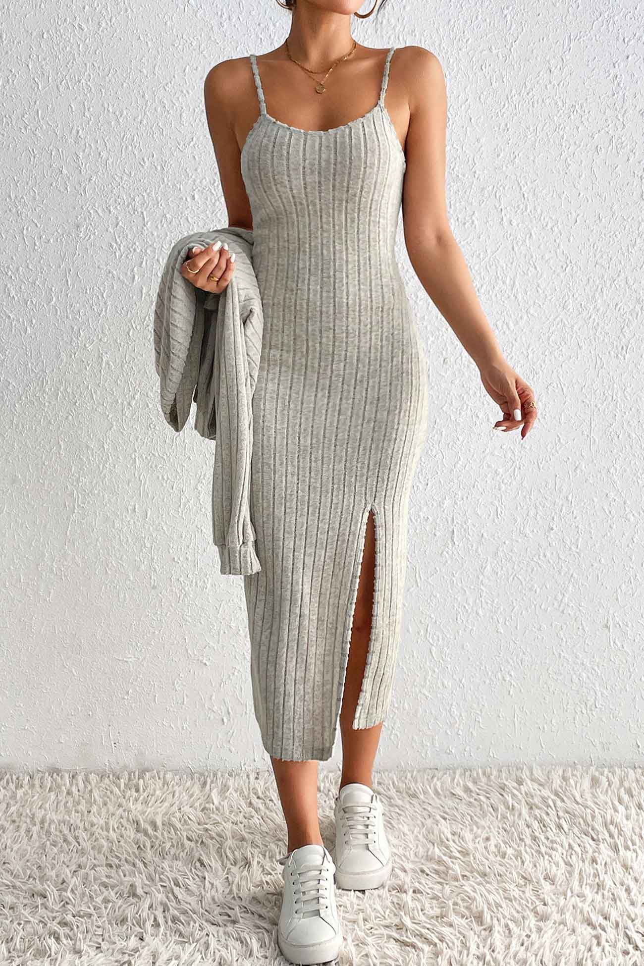 Maxct Long Sleeve Cami Dress Cardigan knitted Set