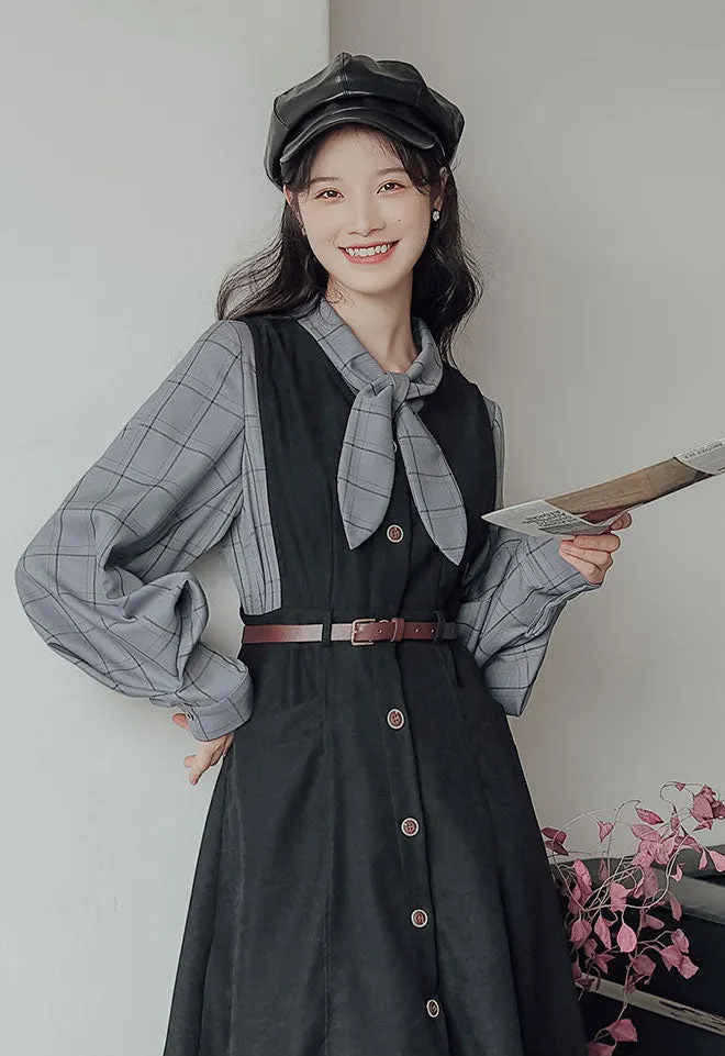 Button Up Suede Pinafore Dress Maxct