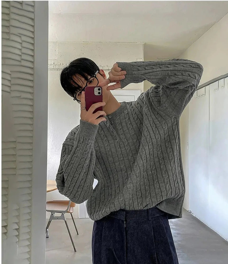 Maxct Pleated Henley Round Neck Sweater