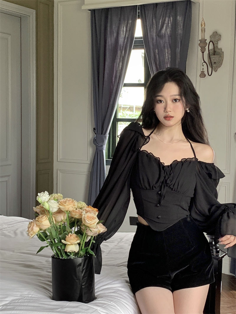 Shirts Blouses Spring Autumn Halter Off Shoulder Ruffles Patchwork Blusa Feminina Vintage Elegant Sexy Camisas De Mujer